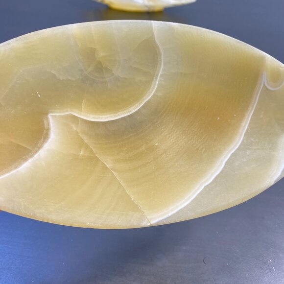 Set of 2 Hand Carved Onyx Tray, Table Center Decor Fruit Trays, Yellow White - Picture 5 of 10